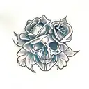 crow skull with a rose in the background tattoo design idea
