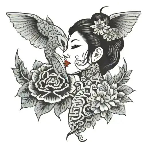 woman lips kissed tattoo design idea