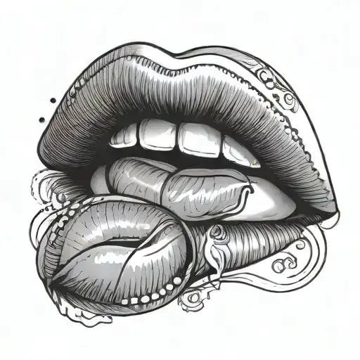woman lips kissed tattoo design idea