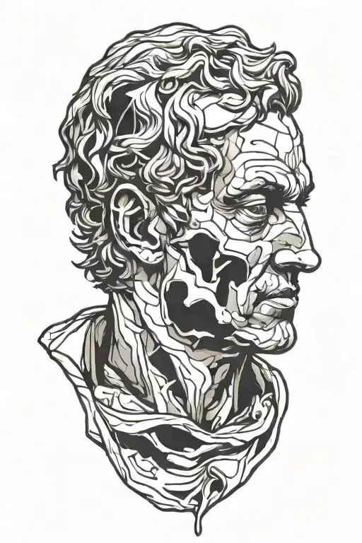 Roman bust falling apart tattoo design idea