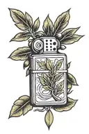 simple lines, zippo lighter with olive branch coming out of it instead of a flame, simple lines, simple tattoo design idea