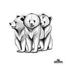 3 bears : UCLA bruin, UC Berkeley golden bear, brown university bear in manga style tattoo design idea