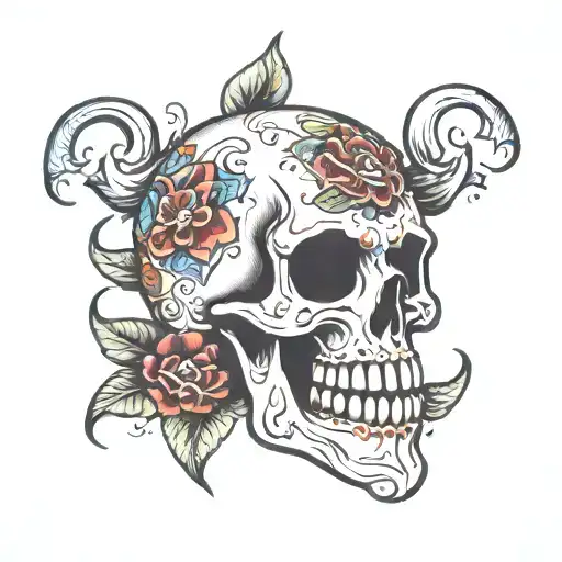 cartoony skull, long jaw skull tattoo design idea