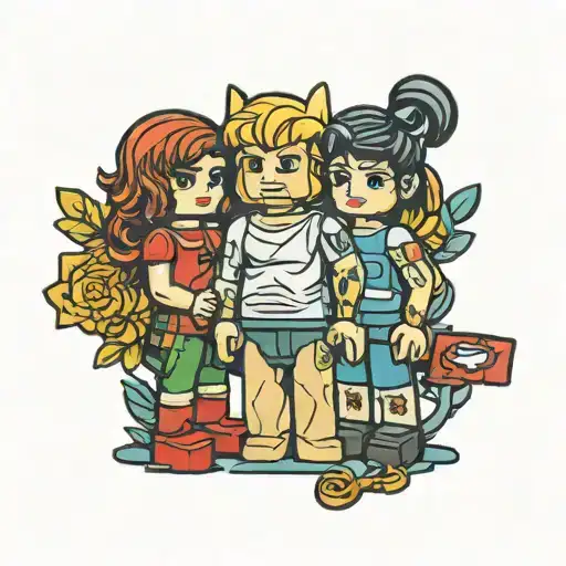 thigh bend of lego figureines tattoo design idea
