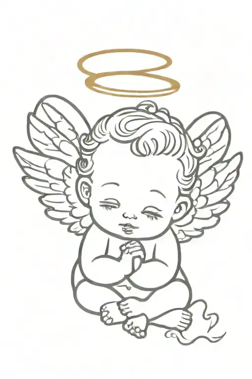 Simple and small design for a lost baby angel with wings and halo  tattoo design idea
