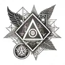 geometric lines with medicine symbol and pharmaceutic symbol tattoo design idea