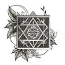 geometric lines with medicine symbol and pharmaceutic symbol tattoo design idea