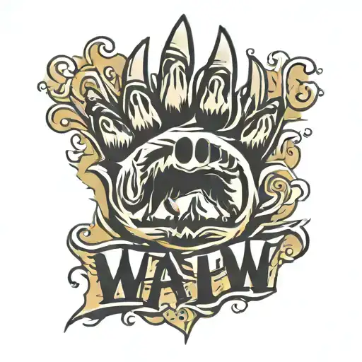 wolf paw print with gang written tattoo design idea
