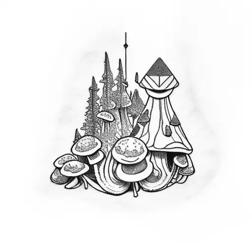 Druid, dnd, bee, mushroom, forest tattoo design idea