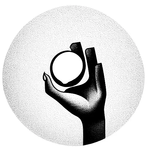 a handball in the shape of a circle with a thin line extending from the ball, forming an open hand holding it. The numbe tattoo design idea