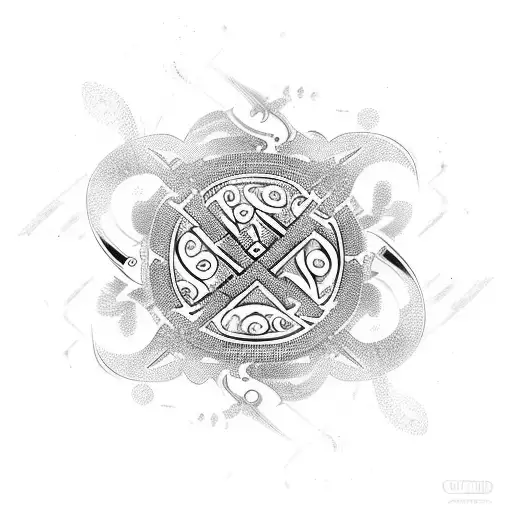 A wine glass filled with swirling patterns forming the Inguz symbol and two X's tattoo design idea