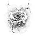 A broken mythical sowrd with chains and lightning roses tattoo design idea