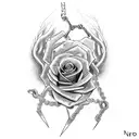 A broken mythical sowrd with chains and lightning roses tattoo design idea