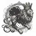 lion with crown. evil. darkness. Letter H & T around the lion.   tattoo design idea
