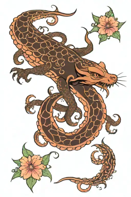 octopus sakura jackal tattoo design idea