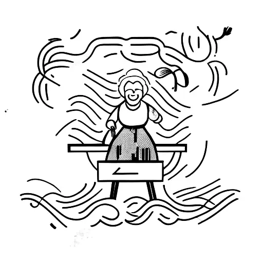 grandmother cooking spaghetti on a counter tattoo design idea