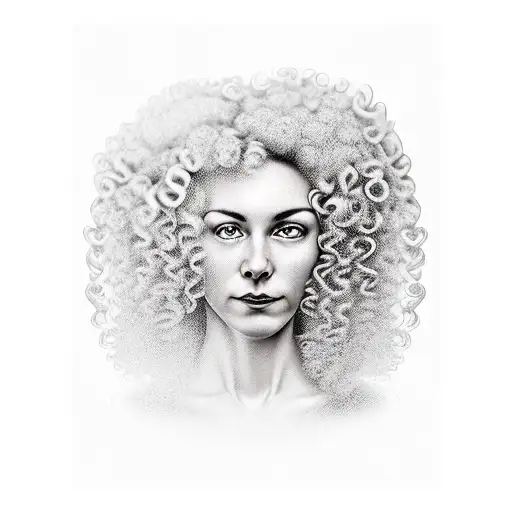 grandmother with curly hair cooking spaghetti on a counter tattoo design idea