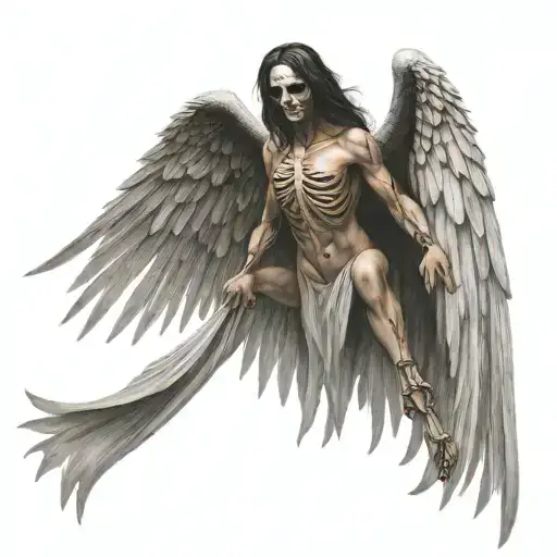 angel of death wings spread wide open looking front tattoo design idea