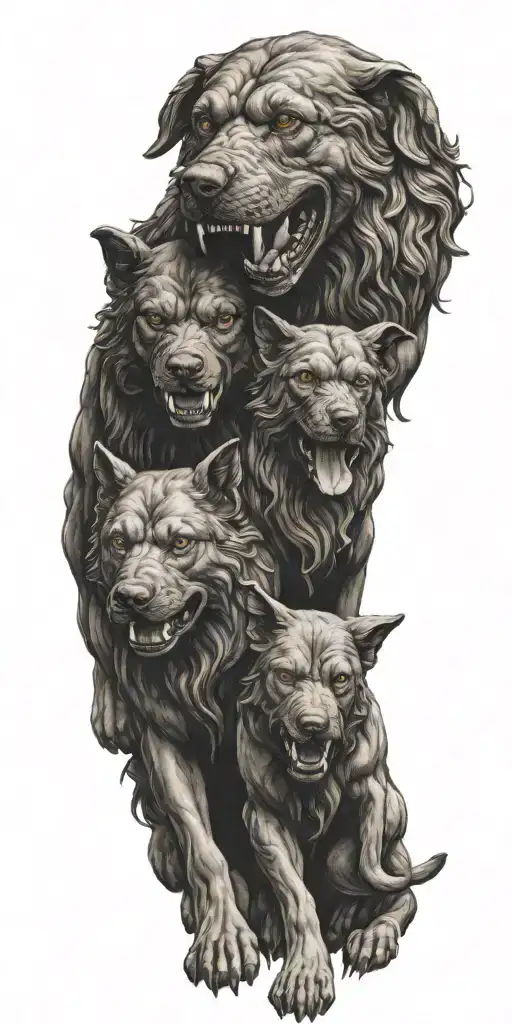 Hercules greek mythology choking Cerberus three headed dog tattoo design idea