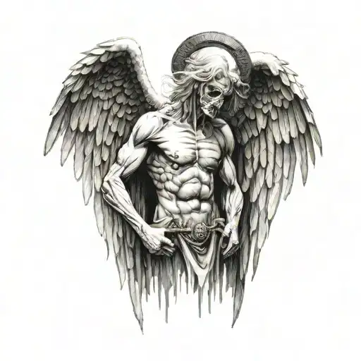 angel of death with open wings acient mythology   tattoo design idea