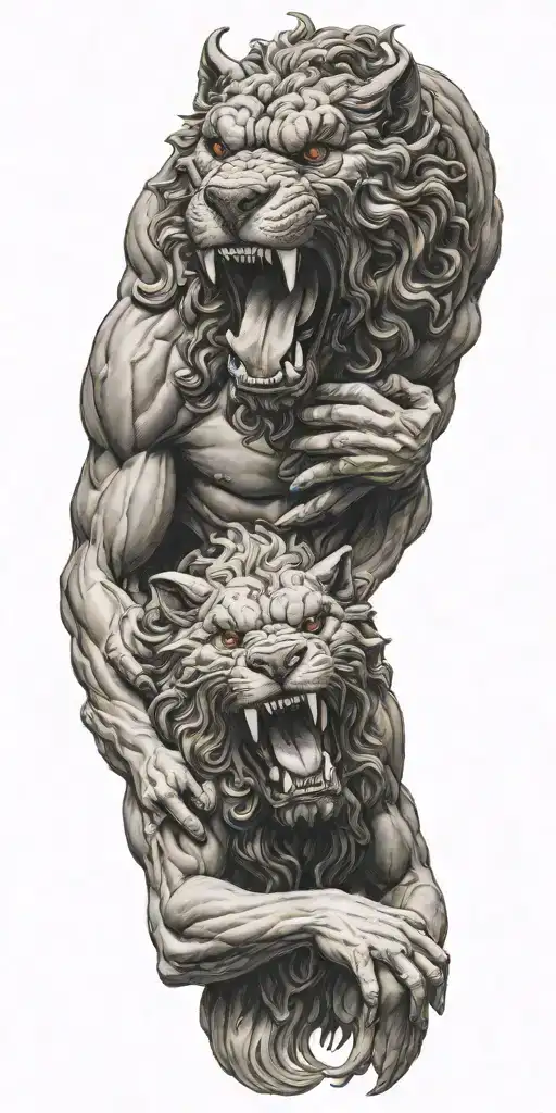 Hercules choking Cerberus tattoo design idea
