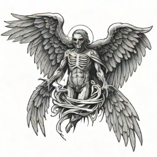 The Angel of Death stands, his wings spread wide tattoo design idea