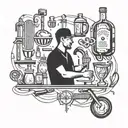 An abstract design combining elements of rap lyrics and bar tools, reflecting the client's occupation as a barman tattoo design idea