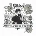 An abstract design combining elements of rap lyrics and bar tools, reflecting the client's occupation as a barman tattoo design idea