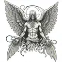 The Angel of Death stands, his wings spread wide tattoo design idea
