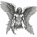 The Angel of Death stands, his wings spread wide tattoo design idea