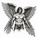 The Angel of Death stands, his wings spread wide tattoo design idea