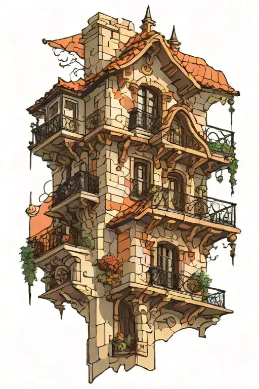 spanish architecture with angles  tattoo design idea