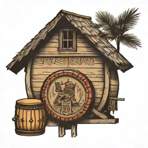 a small tattoo of the "barrio" or "bahay kubo" (traditional Filipino house) paired with a Jamaican drum    tattoo design idea