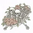 Skeletons in a bed of roses tattoo design idea