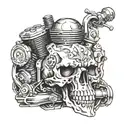 A motorcycle engine block with a skull  tattoo design idea