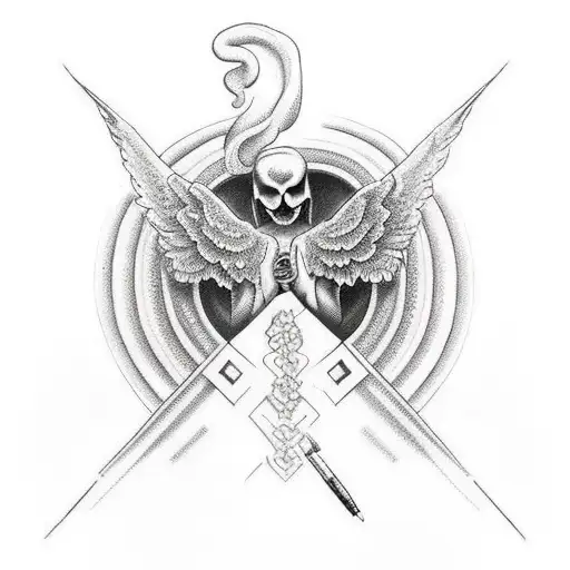 halt good angel half bad angel tattoo design idea