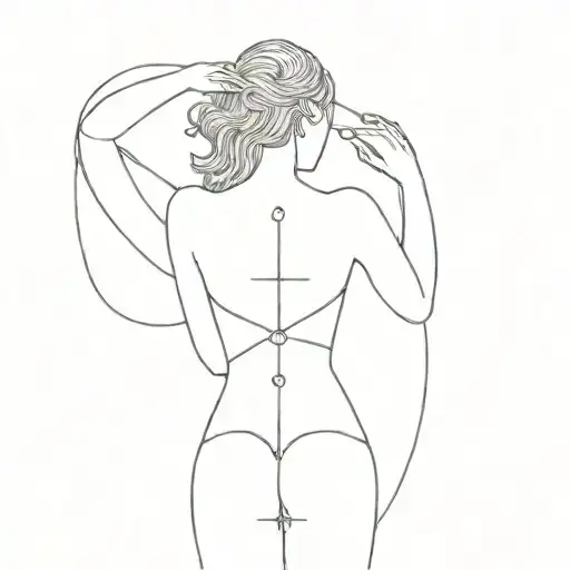 small, minimal,  back tattoo women, balance, sea, moonchild, cancer horoscope, Jesus Christ. tattoo design idea