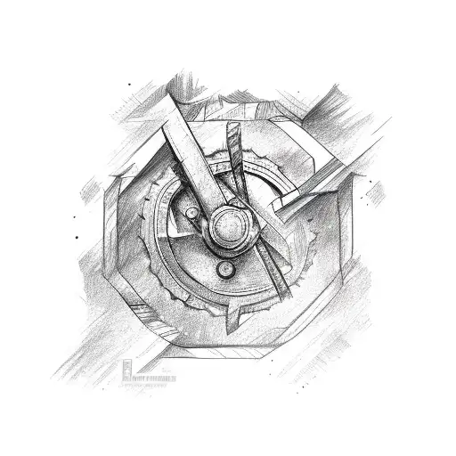 wrench, fire axe, mountain bike rim tattoo design idea