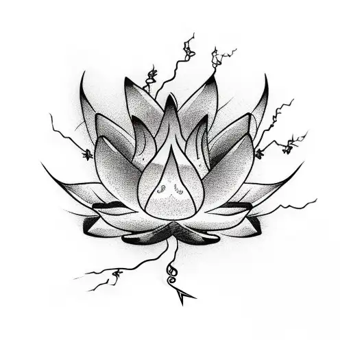 Japanese "A Lotus Flower With Lightning Bolts..." Tattoo Idea BlackInk AI
