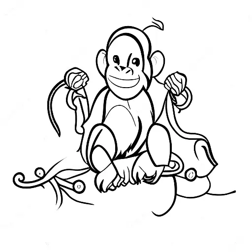 A minimalist tattoo of a monkey, tucano, and maritaca all sitting on separate jabuticaba branches tattoo design idea