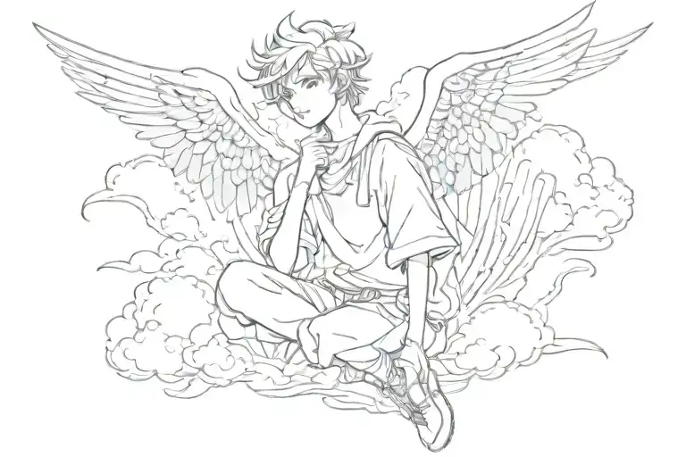 anime boy clouds angel tattoo design idea