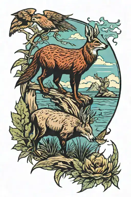 Wildlife conservation scene tattoo design idea