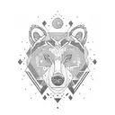 A bear and wolf intertwined in a cosmic-themed blackwork design, representing the entrepreneur's connection to nature and the universe tattoo design idea