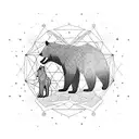 A bear and wolf intertwined in a cosmic-themed blackwork design, representing the entrepreneur's connection to nature and the universe tattoo design idea