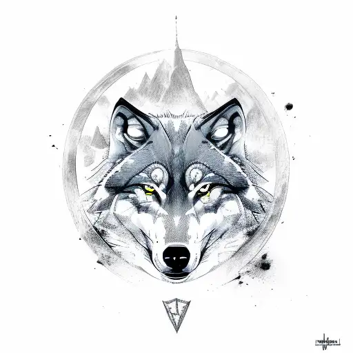 Wolf shield with a raven tattoo design idea