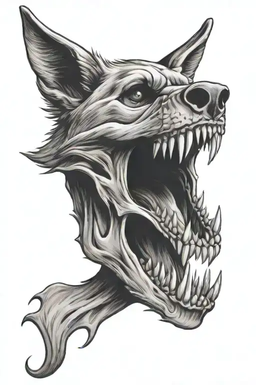 coyote skull with its leg in its mouth  tattoo design idea