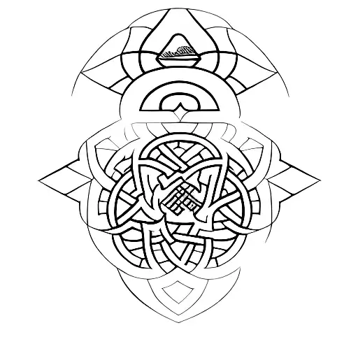 A tattoo design that combines symbols of philosophy, geography, and politics in a blackwork style tattoo design idea