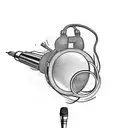 A tattoo design featuring a microphone and a pen intertwined, representing your passion for composing and singing, in a dotwork style tattoo design idea