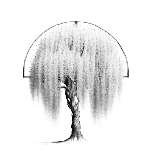 a white willow tree with roots burying deep within the ground tattoo design idea