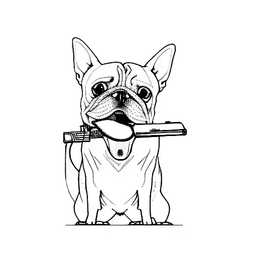 a dog with a gun in its mouth tattoo design idea